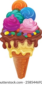 colorful ice cream icon vector illustration, drawing from scrath, no AI generated, eps 10 file