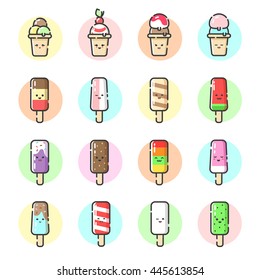 Colorful ice cream icons in flat style