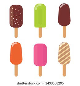 Colorful ice cream icons set. Collection of various ice creams isolated on white background. Vector illustration.