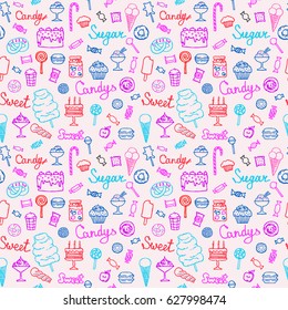 Colorful Ice cream icons set in sketch style. Hand drawn vector illustrations