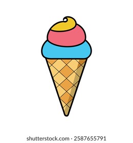 Colorful Ice Cream Illustration, Cute ice cream cartoon icon vector illustration. Desserts and Sweet Foods Flat Design icon concept. Vector flat outline icon.