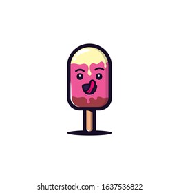 colorful ice cream logo. Vector illustration of a colorful ice cream with a cute face in the middle.