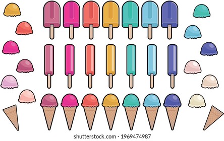 Colorful ice cream ice lolly set vector