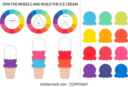 Colorful ice cream. Montessori game for kids. The study of color combinations