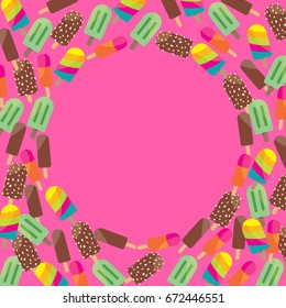Colorful Ice Cream on Pink, Blank Circle to Write Something