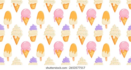 Patrón de helado colorido con conos