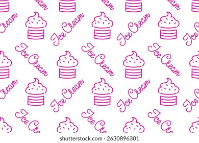 Colorful ice cream pattern featuring various designs with playful elements in pink hues