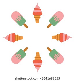 Colorful Ice Cream and Popsicle frame. Delightful vector illustration. Creating a playful summer vibe