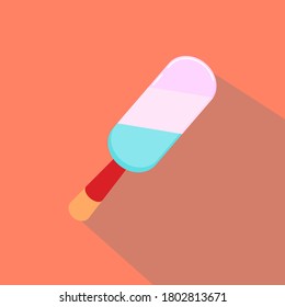 Colorful Ice cream popsicle on orange background. . Flat lay