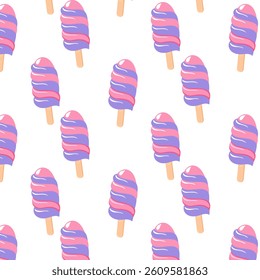 Colorful Ice Cream and Popsicle Seamless Pattern. Vector illustrations. Sweet dessert Background