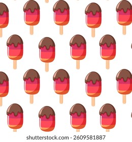 Colorful Ice Cream and Popsicle Seamless Pattern. Vector illustrations. Sweet dessert Background