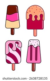 Colorful ice cream popsicles bars summer dessert illustrations.