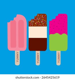 Colorful Ice Cream Popsicles Set with Bites and Sprinkles | Cute Summer Dessert Vector Illustration
