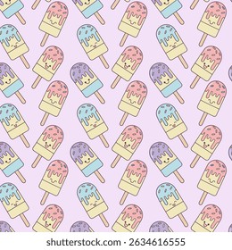 Colorful ice cream seamless pattern. Great for yummy summer dessert wallpaper, backgrounds, packaging, fabric, scrapbooking, and giftwrap projects. Surface pattern design