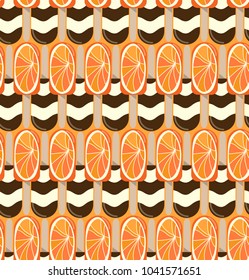 Colorful ice cream seamless retro vector pattern.  Tasty colorful summer desert - popsicle  or fruit ice lolly. Design for wallpaper, wrapping, fabric, background, apparel, prints, banners. 