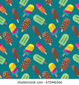 Colorful Ice Cream Seamless Vector Pattern Background Blue