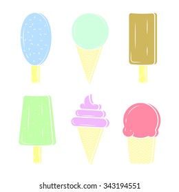 Colorful ice cream set. Template for packaging cover, poster, cafe, shop and your art and business works.