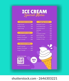 Colorful Ice Cream for Social Media Menu with Flat Design Elements