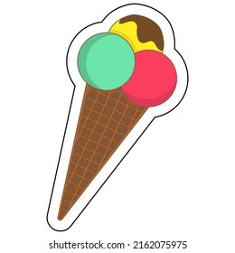 colorful ice cream sticker with chocolate topping