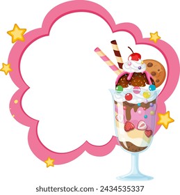 Colorful ice cream sundae with whimsical cloud frame