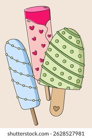 Sorvete Colorido Em Três Tipos Como Ilustração De Vetor Em Um Estilo De Desenho Animado