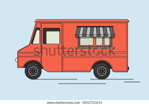Colorful ice cream\
truck in flat retro\
style