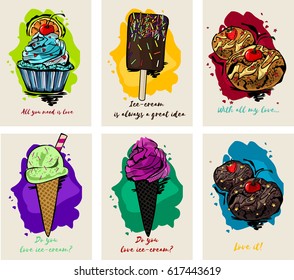 Colorful ice cream vector, cookie and cupcake isolated on white background,design concept