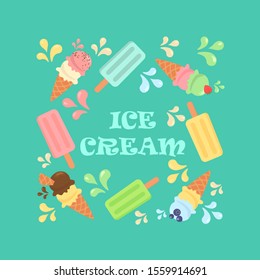 Colorful ice cream vector frame