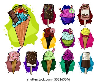 Colorful ice cream vector, isolated on white background