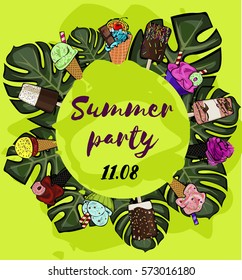 Colorful ice cream vector, summer party concept