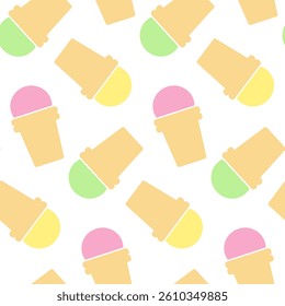 Colorful Ice Cream in waffle cup Seamless Pattern Pistachio Vanilla Sundae Multicolored Background