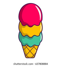 Colorful ice cream in waffle cup icon. Cartoon illustration of colorful ice cream in waffle cup vector icon for web