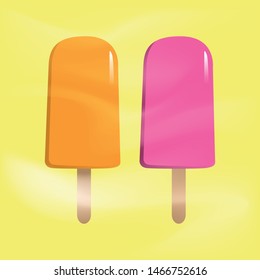 Colorful ice creams isolated on a yellow background. Summer background.