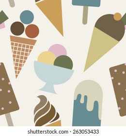 colorful ice creams on beige seamless pattern