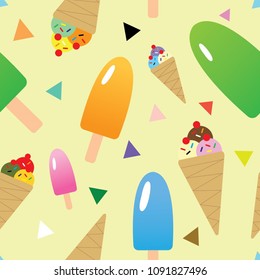 colorful ice creams  seamless pattern on colorful background