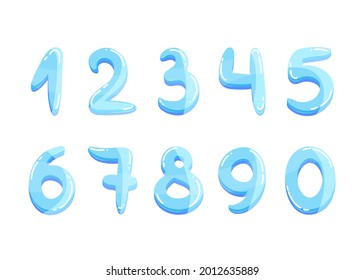 Colorful ice numbers set for kids. Blue glass math figures.