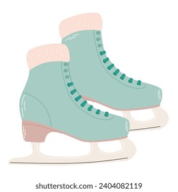 colorful ice skates for figure skating in winter. Modern vintage. Vector illustration on Transparent Background. Ice skates for figure skating in winter. Outdoor skating rink. Winter sports. 