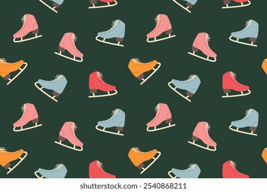 colorful ice skates seamless pattern; winter, christmas background- vector illustration