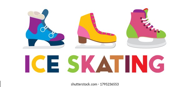 Colorful ice skates vector illustration. Winter outdoor activity.