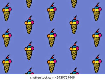 Colorful Icecream Seamless Pattern Blue background