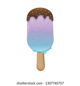 Colorful icecream stick  chocolate topping on white background. Vector illustration