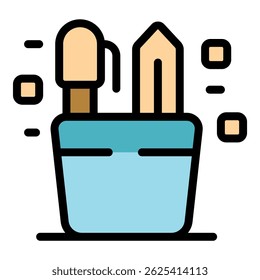Colorful icon of art supplies in a pot, symbolizing creative inspiration and artistic endeavors