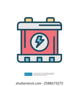 Colorful Icon of a Battery with Energy Symbol Representing Power and Electricity Storage for Modern Technology Equipment