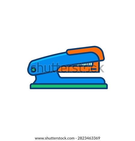A colorful icon of a blue and orange stapler, a common office supply for fastening papers.