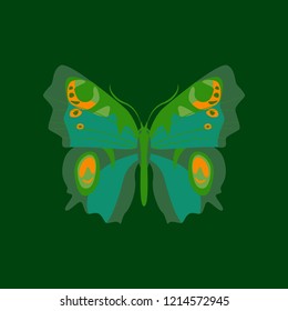Colorful icon of butterfly isolated on green