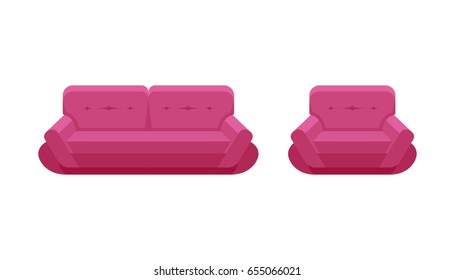 Colorful icon chair and sofa. Collection of furniture for home interiors. Vector illustration in flat style.