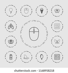Colorful icon. collection of 13 colorful outline icons such as from toy for beach, toy tower, butterfly, heart tag, ice cream. editable colorful icons for web and mobile.