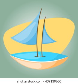 Colorful icon of cute ship. Vector illustration in cartoon style