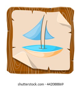 Colorful icon of cute ship. Vector illustration in cartoon style