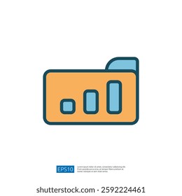 Colorful Icon of a Data Analytics Folder Representing Growth Through Statistical Charts and Business Intelligence Metrics